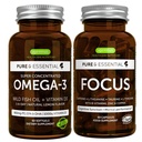 Omega-3 & vitamina D3 1000iu + Booster del cervello di messa a fuoco Bundle, Fast-Acting 1-a-Day EPA & DHA rTG Olio di pesce selvatico + caffeina, L-teanina, Taurina & L-tirosina, B-Vitamins, Zinc & Rame, di Igennus