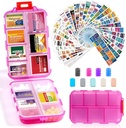 14 Grids Travel Pill Organizer Box con 415-Pcs Medicine Name Etichette - Pocket Daily Pharmacy Case Container Kit - Travel Medication Holder Dispenser per Fish Oil Vitamin Supplement Storage -Clear Pink