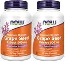 NOW Supplementi, Estratto di semi di uva, Forza massima 500 mg (un estratto altamente concentrato con un minimo di 90% polifenoli), 90 capsule di veg, rosso / brodo, 0.25 libbre (pacchetto di 2)