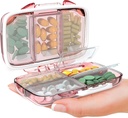 Organizzatore di pillole di viaggio - Moisture Proof Portable Vitamin Holder con 7 scomparti, Compatto caso di supplemento per Purse Essential Medicine Kit fot viaggio Pocket Pharmacy con etichette, Rosa