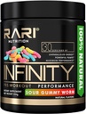INFINITÀ - Polvere naturale al 100% per l'energia, la messa a fuoco e le prestazioni - Uomini e donne - Vegan e Keto Friendly - No Creatina - 30 Serve (Sour Gummy Worm)