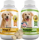 Incredibile Combo Omega-3 Fish Oil e Probiotici per Cani - Pure All-Natural Pet Antiossidante - Promuove Shiny Coat, salute del cervello, elimina la diarrea Gas e dolori articolari, 120 Tasty Chews x 2