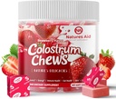 Colostrum Chews Supplemento con probiotici per Gut Salute, Bloating, Supporto immunitario, Pelle, Crescita dei capelli e Bellezza - Fragola Flavor (60 Serve)