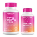 Pink Stork Prenatal Vitamin Duo: Vitamine Prenatali e Probiotici per le donne incinte -Morning Sickness and Fetal Development Support with DHA, Folate, Vitamina B6, and More - 2 Prodotti, 90 Capsule
