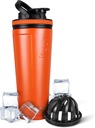 Bottiglia di agitatore in acciaio inossidabile coibentata | 36oz, arancione | Freddo per 30+ ore | Coppa isolata con Agitatore Twist-on | Bottiglia senza odori per scuotere proteiche, acqua, denti, cocktail