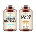 Vegan Powerhouse Combo. Omega-3 da Algal Oil & Vitamin D3 + K2. Plant-Based 5000 iu VIT D da Algae. 100 mcg All-Trans MK-7 Vita K. Carrageenan Free Veggie Softgels.