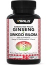 Autentico Coreano Panax Rosso Ginseng 1200mg + Ginkgo Biloba 160mg – Alta Ginsenosides Extra Forza – Energia, Memoria, Focus & Brain Health – Vegan Capsule per Uomini & Donne – 120 Conte