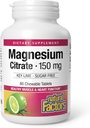 Fattori naturali Citrato di magnesio, 150 mg, Compresse masticabili, Supporta Nerve, Funzione muscolare e cardiaca, Lime chiave, Zucchero libero, 60 conte