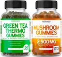 Mushroom 10 in 1 Blend (120 Gummies) Focus & Brain Mushroom Supplemento e Green Tea Fat Burner perdita di peso (60 Conte) Appetite Suppressant supplemento di perdita di peso per gli uomini e le donne - Vegan & Made in USA