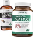 Liquido dell'olio del seme nero &amp; Moss del mare (alimentazione di 2 mesi) Bundle di fusione di Sea & Seed - Liquido dell'olio del seme nero (16fl.oz) Pressed a freddo Premium Cumin Seed Oil & Organic Irish Sea Moss con BioPerine - Vegan