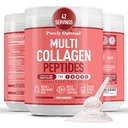Polvere Multi Collagen puramente ottimale per le donne - 5 tipi Peptidi di collagene idrolizzati con acido biotina e ialuronico per capelli, pelle, unghie, ossa e giunti - non aromatizzato, facile miscelazione, 42 Serve