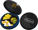 Serfeymi Small Pill Box - 3 scomparti Portatile Pill Box per Purse Pocket, Compact Mini Travel Pill Case - Adatto per Medicina, Vitamina, Fish Oil, Integratori - Nero (Logo)