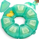 Organizzatore di pillole settimanali tondi, gommato TPU, contenitore di viaggio 7 giorni, con 7 grandi scomparti, grande per le vitamine e supplementi giornalieri, carino caso di pillole con grandi lettere e braille (verde)