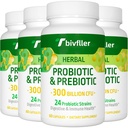 Probiotici per le donne Uomini- 300 miliardi di CFU, 24 Strains Probiotic+15 erbe organiche Prebiotics Blend, Pre e Probiotici, per la salute digestiva, Immune & Gut, Diarrea, Bloating, Vegan, 8 mesi di fornitura