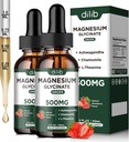 Magnesio Glycinate Liquid Drops Supplemento, con Magnesio Glycinate 500mg Ashwagandha, L - Theanine, Camomilla - Support Stress Relief, Bone, Muscolo, Mood Strawberry Flavor 2Pack