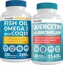 4-in-1 Fish Oil Omega 3 Integratori (2100mg) - Omega 3 Fish Oil con Vitamine D3 & K2 e CoQ10 & 28-in-1 Quercetina con supplemento di Bromelain per il sostegno giornaliero della difesa immunitaria (120ct)