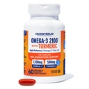 Oceanblue 2100 Triple Strength Omega-3 Fish Oil con Turmeric | Burpless Omega 3 Combo Supplemento con Curcumina EPA DHA DPA| Cuore e Joint Support | 60 Softgels