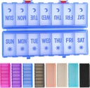 Organizzatore pieghevole Pill 2 volte al giorno w/Etched Etichette - Protezione individuale &amp; Portatile settimanale AM PM Pill Box, 7 giorni contenitore di medicina, Large Travel Pill Case for Week Daily Supplement Vitamin -Clear Blue