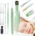 Strumenti di rimozione della cera dell'orecchio, 9 strumento di pulizia dell'orecchio del pacchetto, scegliere dell'orecchio con 2 luci del LED, il dispositivo di rimozione della cera dell'orecchio dell'orecchio di USB per bambini e adulti