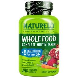 NATURELO Whole Food Multivitamin per Uomo 50+ - con Vitamine, Minerali, Estratti di erbe organici - Vegan Vegetariano - per Energia, Cervello, Cuore e Salute agli occhi - 240 Capsule