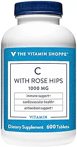 La vitamina Shoppe Vitamina C 1.000MG con HIPS Rose, Antiossidante che supporta la salute immunitaria e cardiovascolare, gli HIPS Rose forniscono una fonte naturale di vitamina C (300 compresse)