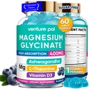 60 giorni di alimentazione Magnesio Glycinate 400mg Gummies con Ashwagandha, L-teanina, CoQ10, Vitamina D3 & B6, Zucchero gratis Magnesio Gummies per adulti e bambini, Rilievo di stress, Sonno & Calma, Vegan, Gluten Free
