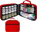 Grande organizzatore di bottiglie di pillole imbottite, borsa di medicina, caso, vettore per farmaci, vitamine e forniture mediche con tasche fisse - per lo stoccaggio e il viaggio di casa - Rosso (senza blocco)