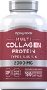 Piping Rock Multi Collagen Protein Capsule | 180 Count | 2000mg | Tipi I, II, III, V, X | Complex Blend | Non-GMO, Gluten Free