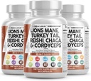 Clean Nutraceuticals Lions Mane 20in1 Mushroom Supplemento con Turchia Tail Reishi Cordyceps Chaga Maitake Meshima Poria Cocos Shiitake Oyster Porcini Enoki - 3Pack