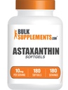 BulkSupplements.com Astaxanthin Softgels - Integratori di astaxantina, Sorgente antiossidante - Gluten Free, 1 Softgel per Serving (10mg), 180 Conte (Pacchetto di 1)