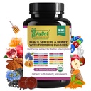 Olio e miele di semi neri con gommoni erboristici con BioPerine, Aceto di sidro di mele, Biotina, Zinco e Vitamine C D3 B12 – Supporto per unghie per pelle d'energia e capelli – 60 Vegan, Halal, Organic Gummies