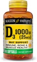 MASON NATURAL Vitamina D3 25 mcg (1000 IU), Supporta la salute generale, rinforza le ossa e i muscoli, da Fish Liver Oil, 300 Softgels