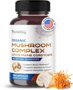 Organic Mushroom Complex with Lion's Mane, Cordyceps & Turkey Tail – Brain, Memory & Immune Support – 180 Capsule (6-Month Supply)