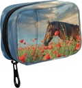 Fustylead Mane Horse in Poppy Flower Field e Sky Pill Organizer Case con Zipper 2 volte al giorno per la vitamina e supplemento, 7 giorni di viaggio organizzatore di medicina