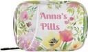 Scatola di pedana personalizzata 7 giorni sacchetto della pillola dell'acquarello floreale nome personalizzato Borsa dell'organizzatore della pedana di viaggio con la cerniera portatile settimanale Dimensioni compatte per il supporto del supplemento della vitamina