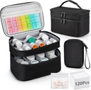 Sacchetto dell'organizzatore di medicina, stoccaggio della bottiglia di doppio strato con sacchi di viaggio di 120 pillole, borsa di stoccaggio della medicina portatile per pillole, vitamine, forniture mediche per lo stoccaggio della casa, pronto soccorso