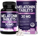 Melatonin 30mg compresse per adulti (240 compresse) - Tavolino disciolto veloce con 30mg di Melatonin Per Tablet - Gluten-Free, Non OGM, 100% Vegetariano, & Great Tasting - Aroma di bacche miste - Made in USA