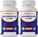 Magnesio Vitamatico con B6-180 Compresse Vegetariane (Uncoated) - Aggiunto B6 per Assorbimento Massimo - Supporta Muscolo, Giunto e Salute Del Cuore - 2 Confezione