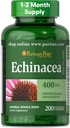 Puritan Pride Premium Echinacea Natural Whole Herb Herbal Supplement 400mg, Integratore alimentare per la salute, Supporto del sistema immunitario, 200 capsule di rilascio rapido