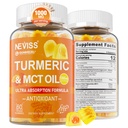 Gummies curcuma 1000mg w / MCT olio C8 C10, antiossidante organico, curcumina curcuma curcuma supplemento con estratto di pepe nero, comfort di supporto, energia Boost, assorbimento ultra, senza zucchero, 60 Cts