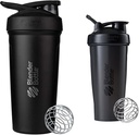 BlenderBottle Strada Shaker Cup Bottiglia di acqua isolata in acciaio inox con filo Whisk, 24-Ounce, Nero & Classic Shaker Bottiglia Perfetto per Protein Shaker e Pre Workout, 28-Ounce, Nero