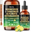 10in1 Magnesio L-Threonate Gocce Liquide con Magnesio Glycinate, Ashwagandha, Vitamina D3, C, B6 & 4 Altri ingredienti - 2 Fl Oz - Limone Flavor