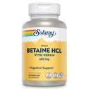 SOLARAY Vegan Betaine HCL con Pepsina - Integratore di acido cloridrico per la salute digestiva - con cloridrato di betaina e enzimi digestivi - Gut Health Support - Garanzia di 60 giorni, 90 VegCaps