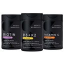 Vitamina D3 5000iu K2 100mcg, Vegan Biotin 10.000mcg con olio di cocco e vitamina C ad alta potenza supplemento 1000mg