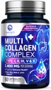 Multi collagene Peptides Supplemento per capelli, chiodo, pelle - tipo I, II, III, V, X, Collagen Powder Pills - Grass-Fed, idrolizzato per Bone e Joint Support per donne e uomini, Non-OGM - 60 capsule