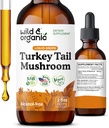 Wild & Organic Turkey Tail Tincture - Immune & Gut Support - Turchia Tail Mushroom Extract Drops - Vegan, Sugar & Alcohol-Free Liquid Supplement - 2 fl oz