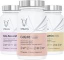 Vitruvin Beauty + Comfort Pack COQ10 200mg + Trans- Resveratrolo 500mg + Curcumina 500mg, Vegan, Non OGM, Gluten-Free, Gelatin-Free.