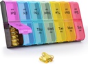 GREENCYCLE Extra Large Weekly Pill Organizer 2 volte al giorno, 7 giorni Pill Box AM PM Medicina Planner caso Dispenser con XXL Compartment Home Pill Container per vitamine Fish Oil Supplements (Rainbow)