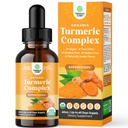 Gocce di liquido curcuma organico per adulti - curcumina curcuma con pepe nero, cannella e liquido estratto di zenzero per dolori articolari, mobilità e infiammazione - gocce di curcumina per supporto immunitario - 60ml (2oz)