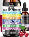 Zinc Quercetin Vitamina C D3 Supporto Immune Liquido con Vitamina A K2 Echinacea Chlorophyll e Elderberry - 9in1 Complesso di gocce di difesa Immune per la salute dell'immunità Salute - 60 Serve